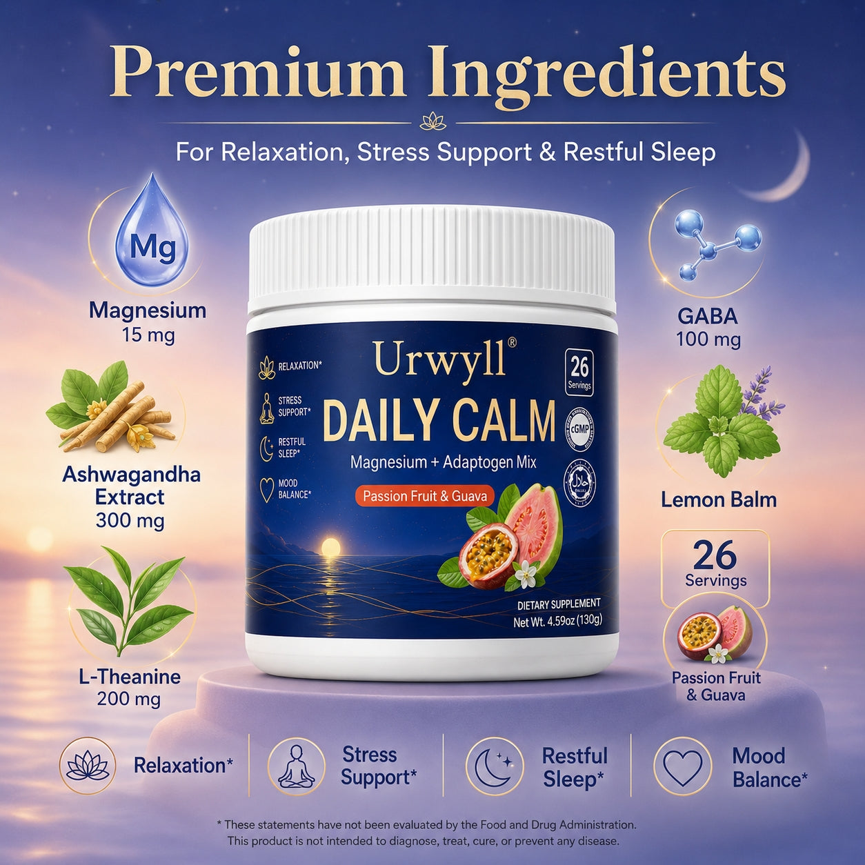 Urwyll Daily Calm Magnesium Drink Mix Powder